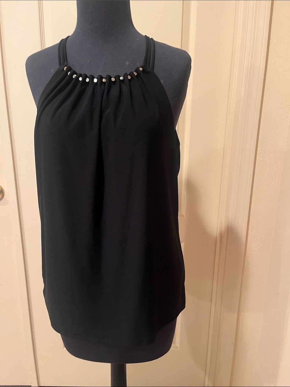 White House Black Market Black Stud-Accent Halter Cami
